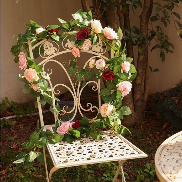 5.8 feet Pink Blush Burgundy Dusty Rose Flower Wedding Garland Ivy Greenery - Picture 4 of 5